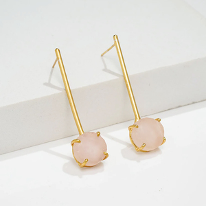 925 <b>Sterling</b> <b>Silver</b> <b>Dangle</b> Stud <b>Earrings</b> With Diamond Raw Gemstone Prong Setting Gold Vermeil Rose Quartz Gemstone Jewelry Women - Product Image 1