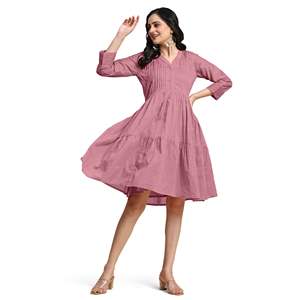 Trendmalls Women's Pure Cotton Midi Formal <b>A</b>-<b>Line</b> Western <b>Dress</b> Flared Pleated Solid <b>Pattern</b> Natural Waistline Breathable - Product Image 1