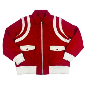 Veste bomber varsity en coton rouge Kapa, tricotée, coupe ajustée, col montant, logo sur le devant, style baseball. - Product Image 1
