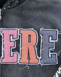 Vente en gros, sweat à capuche personnalisé pour hommes, délavé à l'acide, fermeture éclair avec broderie en strass, streetwear vintage, hiver 100% coton à capuche - Product Image 6