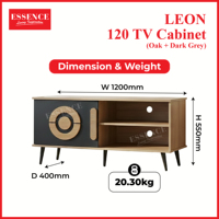 Mueble de TV de Estilo Moderno Leon 120 Roble Gris Oscuro 45-49 Pulgadas Puertas Artísticas Muebles de Sala de Estar Hechos en Malasia para el Hogar, Apartamento, Hotel