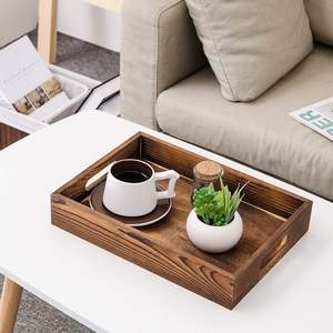 Rustic Solid Wood <b>Storage</b> <b>Tray</b> With Built In Side Handles Durable Deep Design Perfect For Kitchen Dining Coffee Table Use - Product Image 5