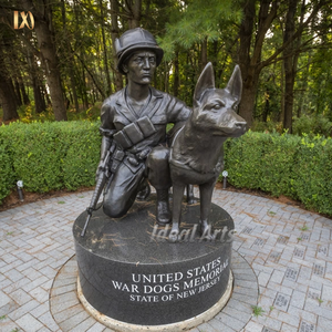 Soldat militaire en bronze personnalisé à genoux avec sculpture de chien pour jardin - Product Image 6