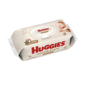 Lingettes pour bébé jetables, testées cliniquement, Huggies Nourish sans alcool, douces pour les peaux délicates - Product Image 1