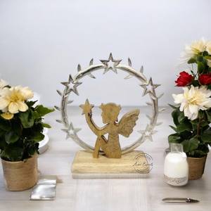 ของตกแต่งโต๊ะไม้และโลหะรูปกวางเรนเดียร์พร้อมห่วงเขากวางและดาวกลางเทศกาลเหมาะสำหรับตกแต่งบ้านเทศกาลคริสต์มาส - Product Image 2