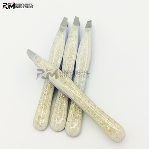 Pince à épiler pour sourcils RMI, produit le plus populaire, couleur nude avec revêtement en poudre / pointe en acier inoxydable argenté, ensemble de pinces à épiler à pointe angulaire - Product Image 5