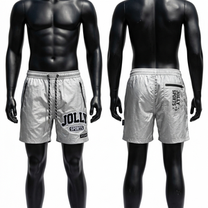 High quality 130 GSM nylon taslon swim <b>shorts</b> <b>men</b> metallic silver quick dry <b>patch</b> embroidery logo elastic waist <b>men's</b> <b>shorts</b> - Product Image 5