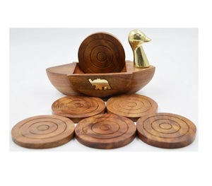 Design Handmade Acacia Wood Table <b>Coaster</b> <b>Set</b> <b>With</b> <b>Holder</b> Wholesale Manufacturer Worldwide - Product Image 1