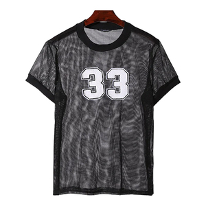 Tops cortos lisos ecológicos para mujer, camiseta de malla de algodón de manga corta con cuello redondo, diseño personalizado de verano, transpirable de secado rápido - Product Image 3