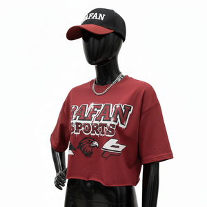 Camiseta corta de algodón jersey de alta calidad para mujer, textura suave, color granate, logotipo personalizado con serigrafía, camiseta corta de algodón para mujer - Product Image 4