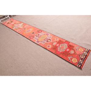 Vintage Herki <b>Runner</b> Rug 1.8x12.1 ft (55x370 cm), Turkish <b>Red</b> Moroccan Rug - Product Image 3