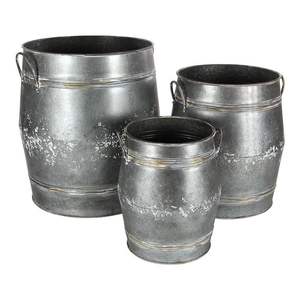 Juego de 3 macetas de metal galvanizado vintage modernas hechas a mano para jardín al aire libre con mango de diseño personalizado Cubo de jarrón - Product Image 3