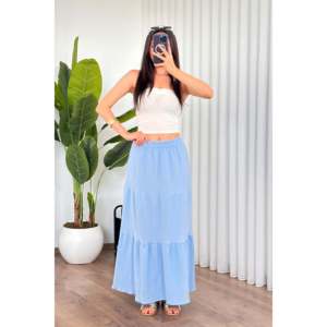 Jupe longue en mousseline de coton bleu ciel coupe trapèze - Bleu ciel - Product Image 2