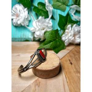 Navajo Dave Skeets Mediterranean Coral & Sterling <b>Silver</b> Fashion <b>Cuff</b> <b>Bracelet</b> - Product Image 5