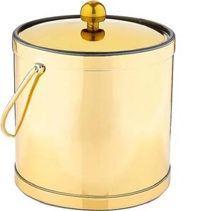 Double Wall Made Metal Ice Bucket With Gold Finished & Tong Soft <b>Drinks</b> Cooled Storage Basket Indoor Parties Ice Cube Cane - Product Image 1