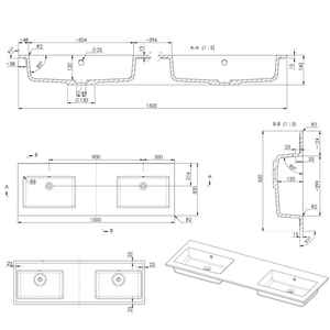 Lavabo double mat 150 cm sans trou pour robinet - Product Image 2