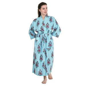 Pure Cotton Handblock Kimono Floral Boho Stripes Print Bath Robe <b>Spring</b> Summer Fashion <b>Cardigan</b> Beach Cover Up-ODM Woven Fabric - Product Image 1