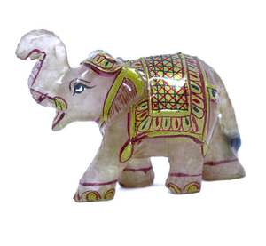 Estatuilla de elefante decorativa para interiores, tallado de piedras preciosas naturales, cristal curativo, Cuarzo Rosa, Jade, artesanías de piedra semipreciosa para el hogar - Product Image 1