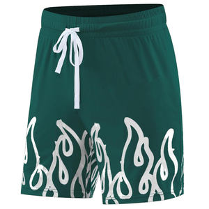 Maillots de basket personnalisés verts avec imprimé flamme blanche, en tissu mesh sublimé, respirant, avec cordon de serrage élastique à la taille, grandes tailles - Product Image 2