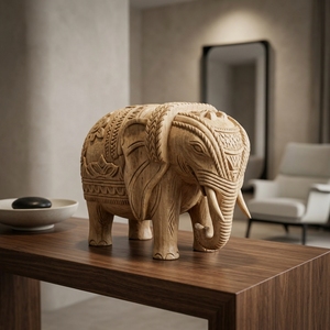 Escultura de Elefante Primitivo Hecha a Mano en Madera, Decoración Rústica Tribal para Mesa, Obra de Arte Decorativa para el Hogar, Elefante Decorativo - Product Image 2