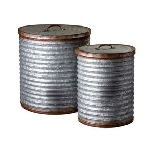 Galvanized <b>Canister</b> <b>Set</b> With Farmhouse Style Print And Rustic Texture Ideal For Organizing Ingredients On Open Shelves - Product Image 1