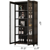 Vitrine Moderne en Métal Noir et Verre avec Éclairage LED pour Vins et Spiritueux, Meuble de Rangement à 5 Niveaux, Écologique, pour Hôtel et Salon