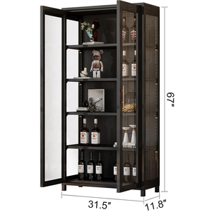 Vitrine Moderne en Métal Noir et Verre avec Éclairage LED pour Vins et Spiritueux, Meuble de Rangement à 5 Niveaux, Écologique, pour Hôtel et Salon - Product Image 6