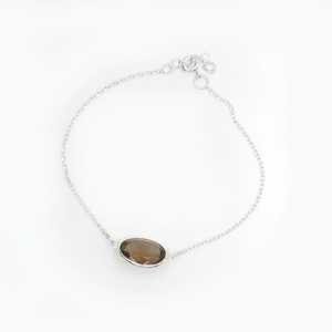 Pulsera de cadena de Plata de Ley 925 con piedras preciosas de cuarzo ahumado para mujer, pulsera de cadena con bisel de piedra de cuarzo ahumado, regalo para ella - Product Image 2