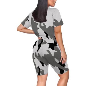 Vente en gros Como Short Jersey Set Femmes Lettre Imprimer T-shirt à manches courtes & Ladies High Waist Shorts Pants Set Outfits - Product Image 1