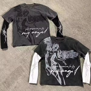 Custom Distressed Acid Wash T Shirt for Men Streetwear DTG Print T-Shirt Vintage Cotton Ripped Double Layer Long Sleeveless - Product Image 2