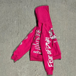 OEM Custom 100%Cotton Fashionable Striking <b>Pink</b> Streetwear All-Over Screen Printed Zip-up <b>Men's</b> <b>Hoodie</b> - Product Image 3