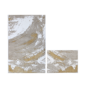 Tapis de bain de luxe Lessie Ecru Beige Latte à motif abstrait, ensemble de tapis rectangulaires en coton recyclé, teint en fil, tissé jacquard, pour la maison et l'hôtel - Product Image 1