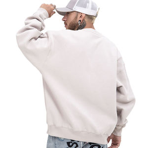 เสื้อสเวตเตอร์คอกลมสีเบจโอเวอร์ไซส์สำหรับผู้ชายทรงหลวมแบบลำลองแขนยาวแบบสวมหัวสไตล์ฮิปฮอปผ้าคอตตอนเนื้อนุ่มผสมสำหรับฤดูใบไม้ร่วง - Product Image 2