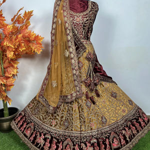 Lehenga nupcial tradicional vibrante con Jarkan pesado multicolor 12 Kali doble Dupatta Flair 6M perfecto para bodas indias - Product Image 1