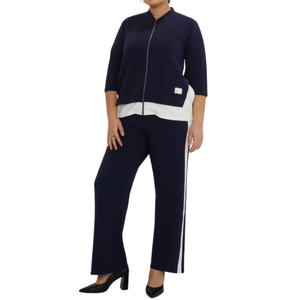 Ensemble de survêtement pour femmes grandes tailles, veste zippée et pantalon large, tenue de sport décontractée confortable, logo personnalisé - Product Image 1