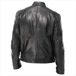 Men's Casual Winter Leather Jacket Quilted Stand Collar Windbreaker Breathable Waterproof <b>Parka</b> Fabric Fashionable Knitted - Product Image 5