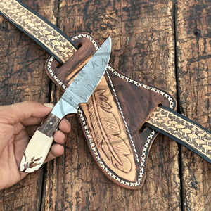 Cuchillo de caza de hoja fija de acero de Damasco hecho a mano al por mayor con logotipo personalizado, proveedor de fábrica OEM de marca privada para exteriores - Product Image 2