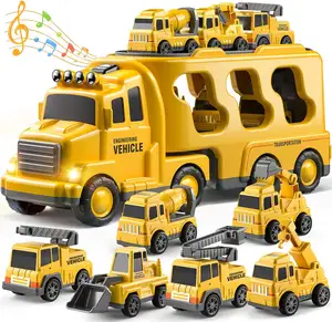 Camion da costruzione giocattoli auto 7-in-1 veicolo elettrico ad attrito porta giocattoli camion auto Set età 3-9 ragazzi e ragazze