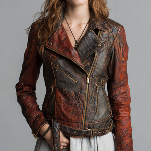 Chaqueta de Cuero para Motocicleta para Mujer, Chaqueta de Cuero PU para Exteriores, Chaqueta de Cuero con Cuello Camisero para Mujer - Product Image 6