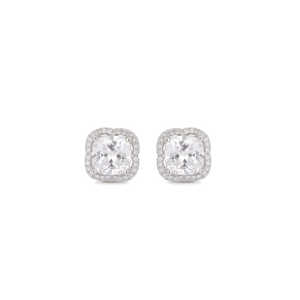 American Women's Silver <b>Halo</b> Diamond Stud <b>Earrings</b> OJE0040CZ - Product Image 1