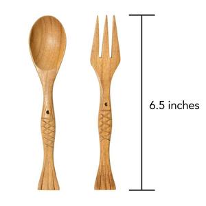 Servidores de ensalada de madera de bambú de Acacia Natural respetuosos con el medio ambiente Cuchara y tenedor Servidores de ensalada de madera Vajilla Cubiertos para cocina Comedor - Product Image 3