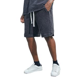 Pantalones Cortos de Algodón de Terry Francés para Correr, Prenda Masculina Personalizada, Estilo Vintage, Lavado Ácido, Borde Crudo, Sólido, Informal, Gimnasio - Product Image 1