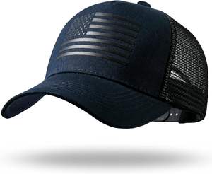 Casquette de baseball en denim ajustable pour homme/femme, casquette de camionneur avec drapeau américain, maille respirante sur les côtés, logo personnalisé imperméable, visière plate, snapback - Product Image 1