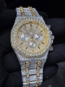 Montre de luxe unisexe Hip Hop glacée, personnalisée, avec moissanite VVS, bracelet en alliage or jaune, mouvement à quartz, mécanique tendance - Product Image 5