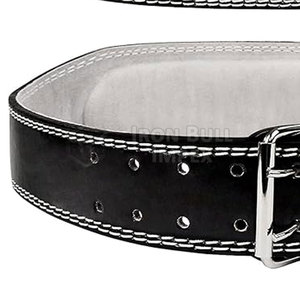Ceinture d'haltérophilie professionnelle à double broche avec boucle en acier en cuir véritable pour la dynamophilie - Product Image 2