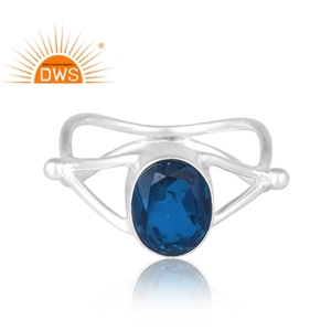 แหวนพลอยควอตซ์สีฟ้าคู่จากธรรมชาติของเงินแท้ออกแบบได้ตามต้องการสำหรับผู้หญิง - Product Image 3