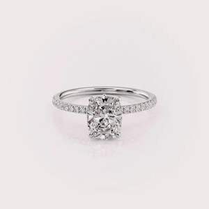 IGI Certified Cushion Cut Lab Grown Diamond Engagement Wedding Ring with Pave Band in <b>Solid</b> 925 Sterling <b>Silver</b> - Product Image 1