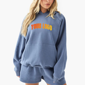 Sudadera con capucha de gran tamaño de lana de algodón pesado de alta calidad para mujer logotipo impreso DTF personalizado Color sólido transpirable Hip Hop capucha de mujer - Product Image 6