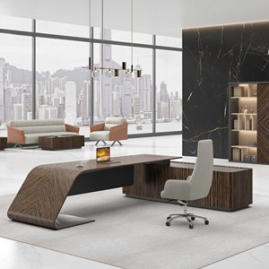 Bureau de direction en MDF brun de luxe, ensemble de meubles de bureau en forme de L, poste de travail modulaire moderne, table d'ordinateur - Product Image 3