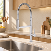 Robinet de cuisine télescopique WYRAX moderne en acier inoxydable 304 avec douchette céramique, deux positions eau chaude et froide, finition brossée
